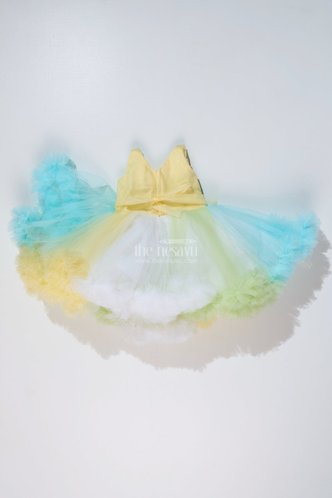 The Nesavu Girls Tutu Frock Whimsical Net Frock for Girls with Multicolor Layers and Ruffled Tutu Design Nesavu Whimsical Net Frock Girls Multicolor Layers Ruffled Tutu Design | The Nesavu