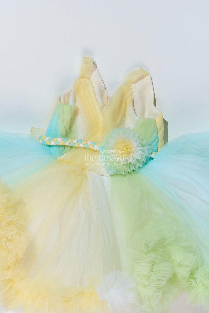 The Nesavu Girls Tutu Frock Whimsical Net Frock for Girls with Multicolor Layers and Ruffled Tutu Design Nesavu Whimsical Net Frock Girls Multicolor Layers Ruffled Tutu Design | The Nesavu