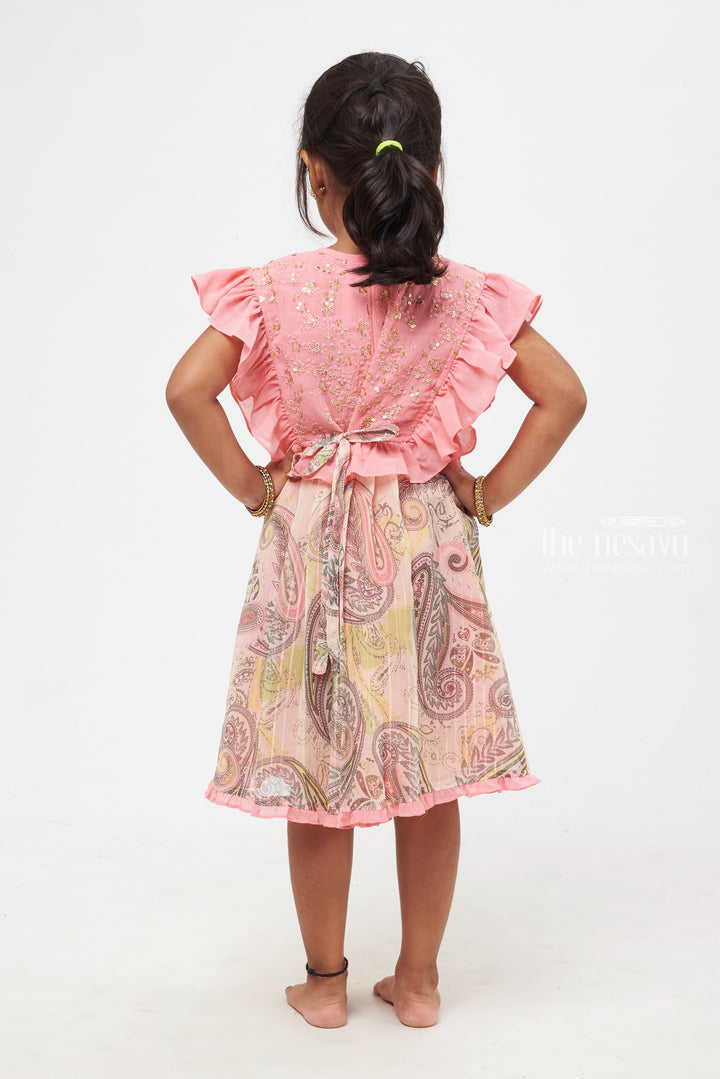 The Nesavu Girls Cotton Frock Whimsical Pink Paisley-Print Frock with Sequin Details Nesavu Gorgeous Pink Paisley Frock | A Blend of Tradition and Trend | The Nesavu