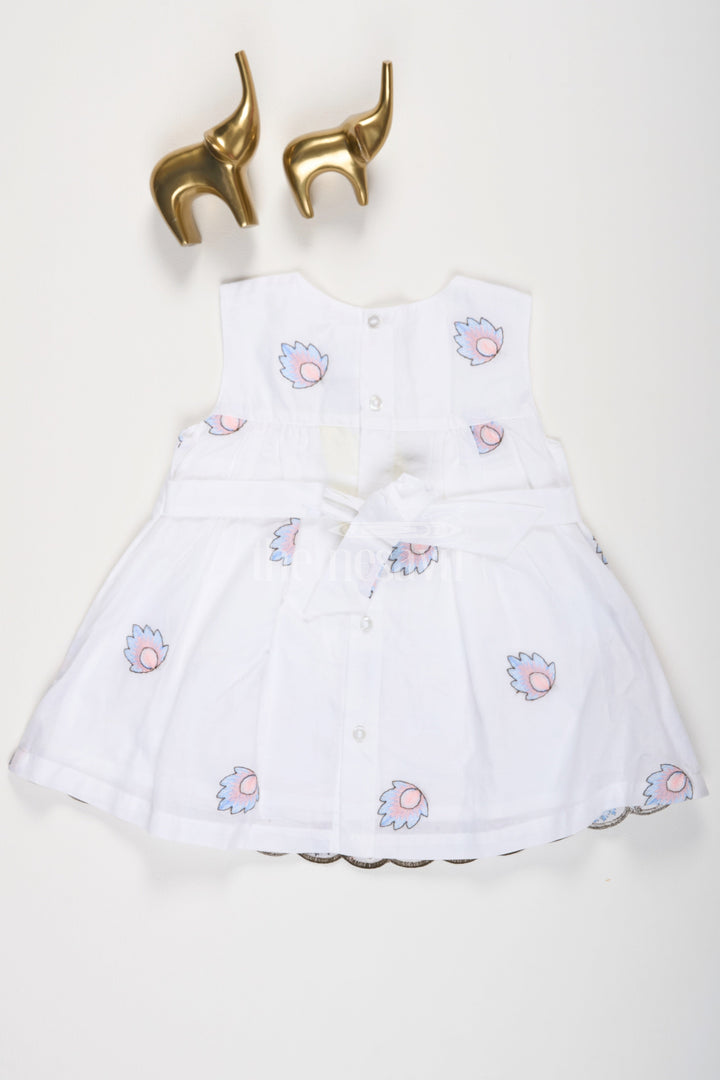 The Nesavu Baby Casual Sets White and Blue Chikankari Cotton Frock with Floral Embroidery Nesavu White and Blue Chikankari Cotton Frock with Bloomers - Nesavu