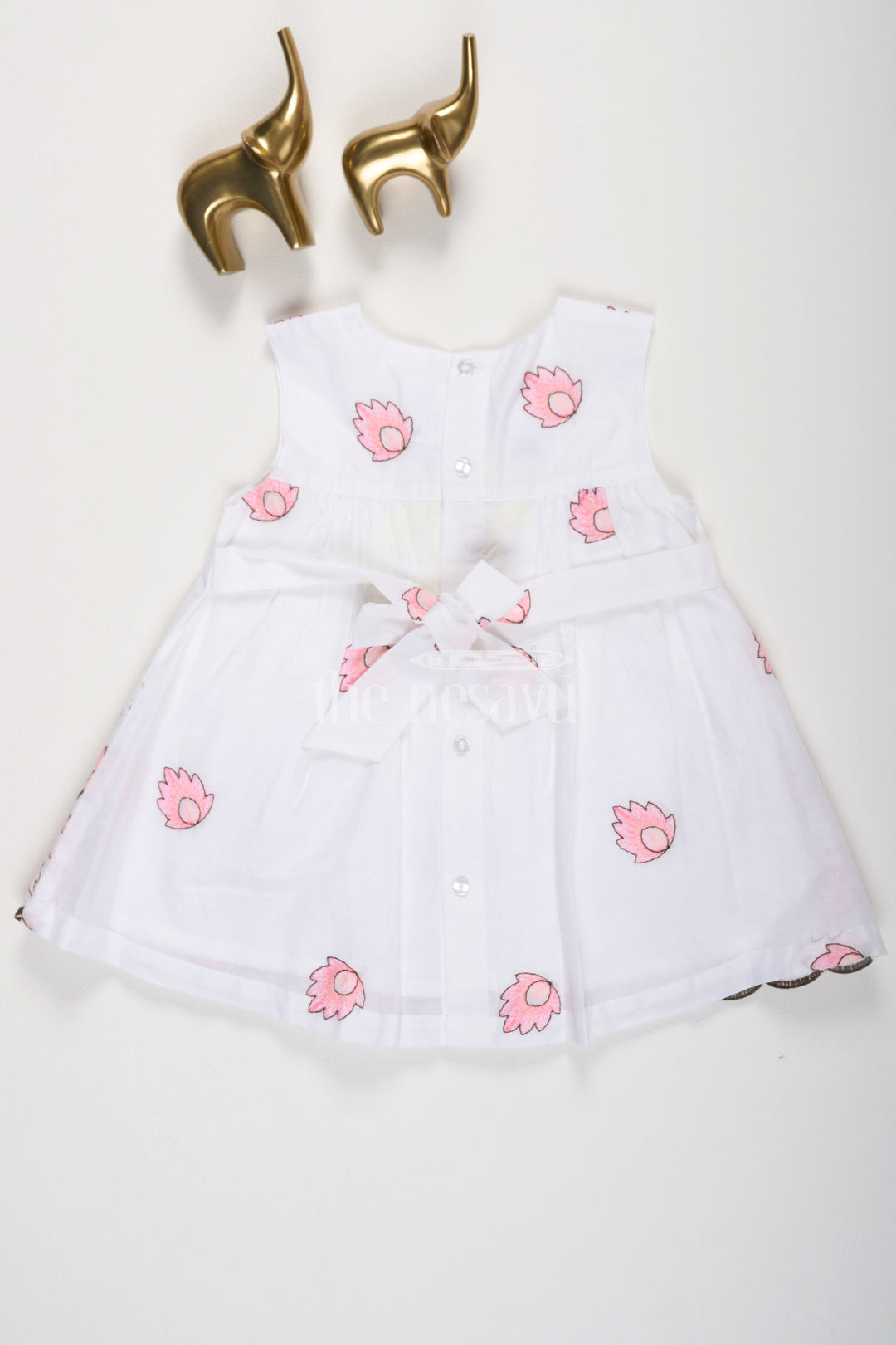 The Nesavu Baby Casual Sets White and Pink Chikankari Cotton Frock with Floral Embroidery Nesavu White and Pink Chikankari Cotton Frock with Bloomers - Nesavu