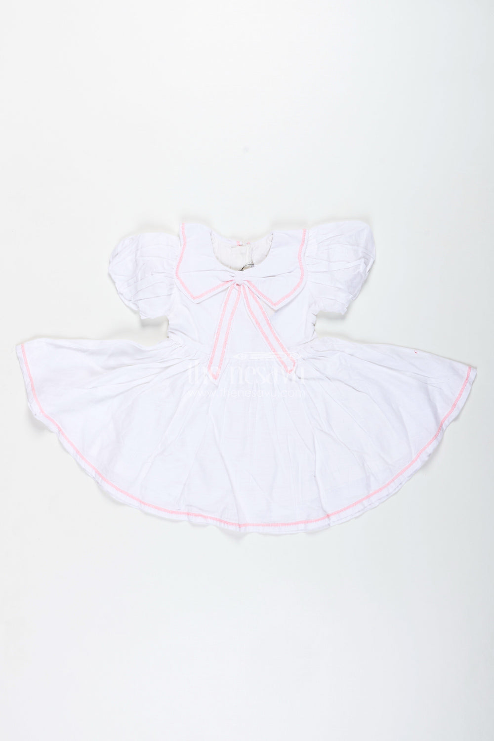 The Nesavu Baby Cotton Frocks White Baby Girl Cotton Frock with Pink Embroidery Puff Sleeve Dress for Summer Playdates Nesavu 14 (6M) / White BFJ823A-14 Nesavu White Baby Girl Cotton Frock Pink Embroidery Puff Sleeve Dress Summer Playdates