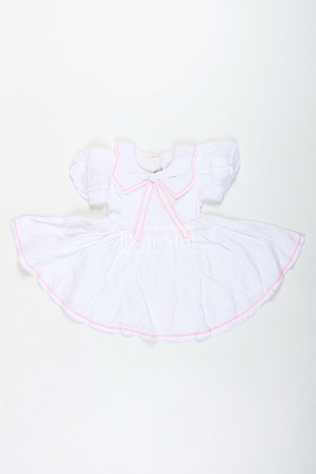The Nesavu Baby Cotton Frocks White Baby Girl Cotton Frock with Pink Embroidery Puff Sleeve Dress for Summer Playdates Nesavu 14 (6M) / White BFJ823A-14 Nesavu White Baby Girl Cotton Frock Pink Embroidery Puff Sleeve Dress Summer Playdates
