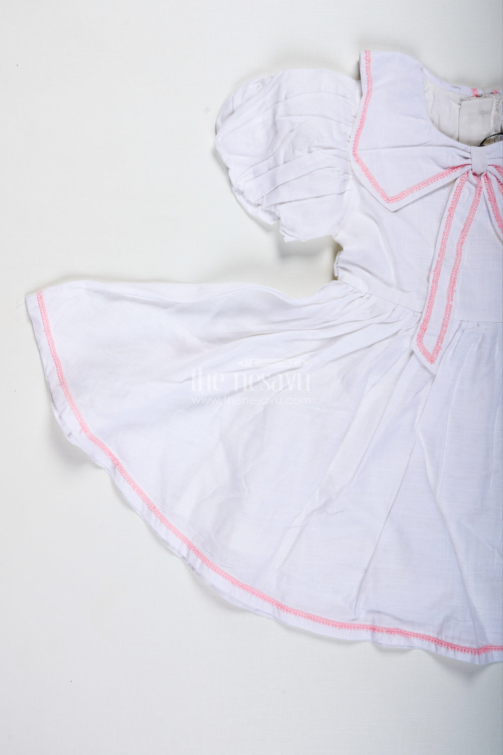The Nesavu Baby Cotton Frocks White Baby Girl Cotton Frock with Pink Embroidery Puff Sleeve Dress for Summer Playdates Nesavu Nesavu White Baby Girl Cotton Frock Pink Embroidery Puff Sleeve Dress Summer Playdates