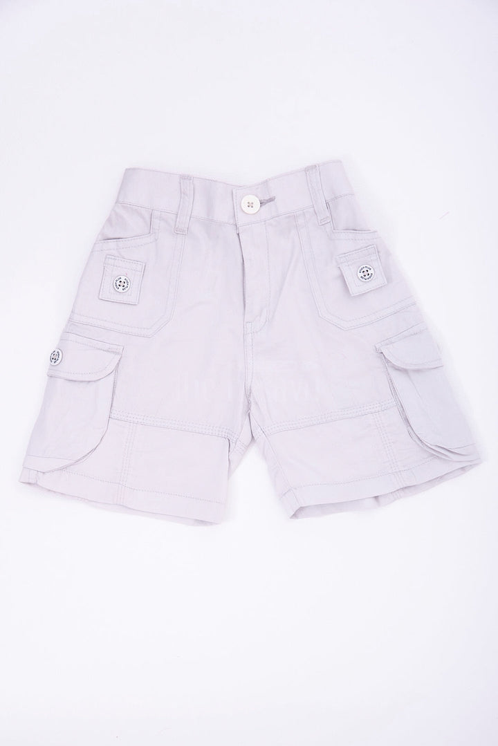 The Nesavu Boys Shorts White Cargo Cotton Boys Bermuda Shorts Nesavu 16 (1Y) / White BWS004B-16 White Cargo Cotton Boys Bermuda Shorts with Elastic Waist
