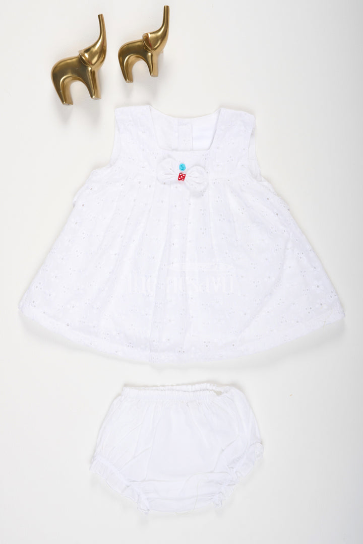 The Nesavu Baby Casual Sets White Chikan Kari Cotton Baby Frock with Matching Bloomers Nesavu 10 (NB) / White BFJ604A-10 White Chikan Kari Cotton Baby Frock with Matching Bloomers Nesavu