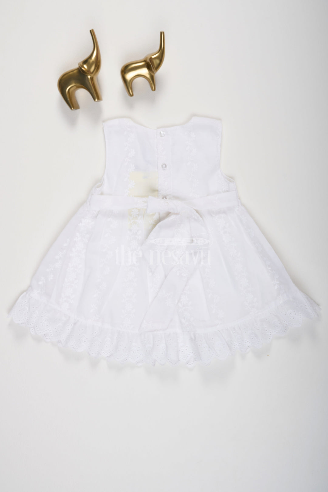 The Nesavu Baby Casual Sets White Chikankari Embroidery Cotton Frock with Bloomers Nesavu White Chikankari Embroidery Cotton Frock with Bloomers - Nesavu