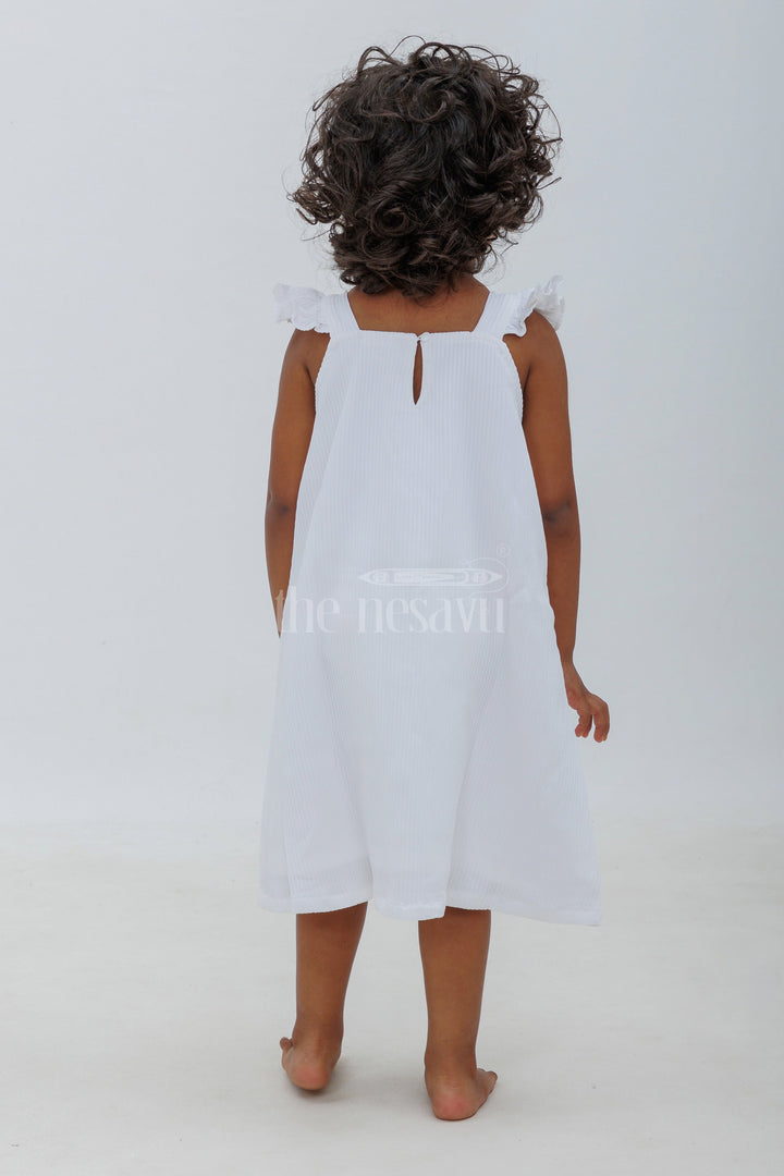 The Nesavu Baby Fancy Frock White Cotton Blend Frock with Button Front and Cap Sleeves Nesavu White Cotton Blend Frock with Button Front and Cap Sleeves - Nesavu