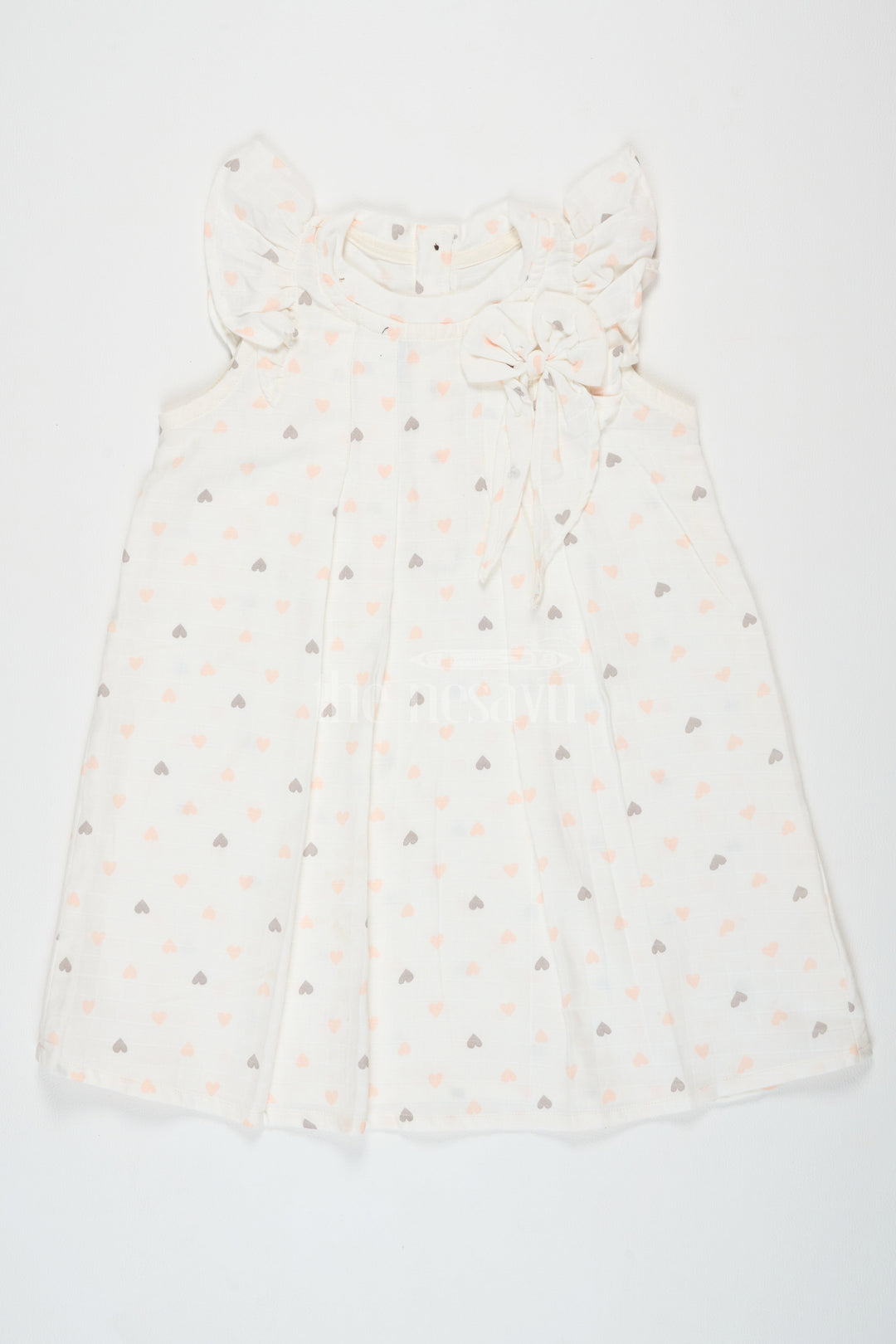 The Nesavu Girls Cotton Frock White Cotton Frock with Heart Print and Ruffle Sleeves, Double Cloth Muslin Girls Dress for Special Occasions Nesavu 14 (6M) / Half white BFJ673A-14 Nesavu Girls White Cotton Frock Heart Print Ruffle Sleeves Double Cloth Muslin Dress Special Occasions