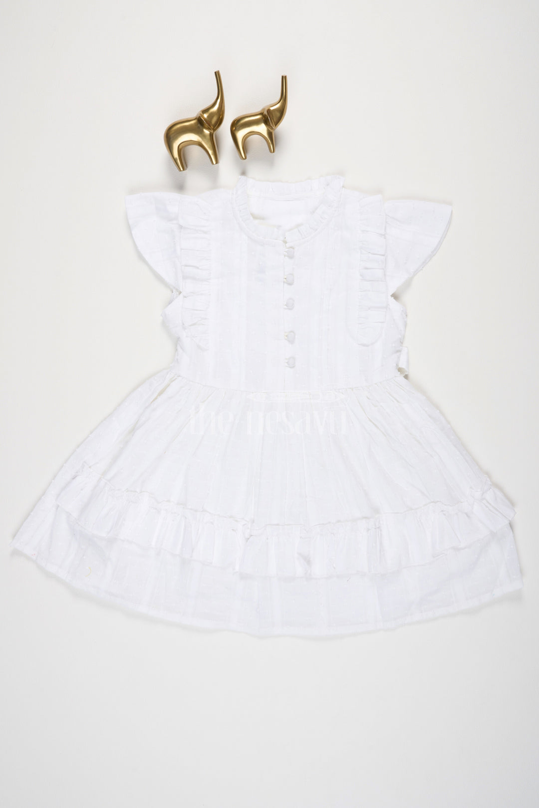 The Nesavu Girls Cotton Frock White Cotton Frock with Ruffles and Gatherings for Girls Nesavu 20 (3Y) / White GFC1390A-20 White Cotton Frock with Ruffles and Gatherings for Girls Nesavu