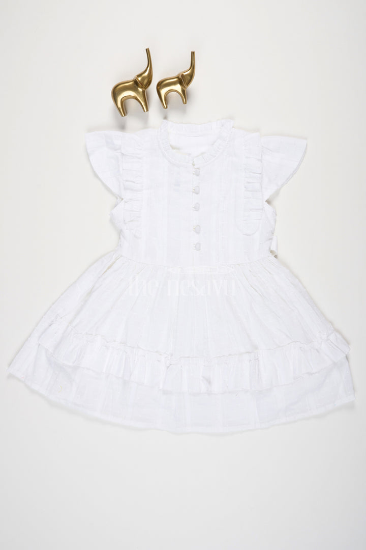 The Nesavu Girls Cotton Frock White Cotton Frock with Ruffles and Gatherings for Girls Nesavu 20 (3Y) / White GFC1390A-20 White Cotton Frock with Ruffles and Gatherings for Girls Nesavu