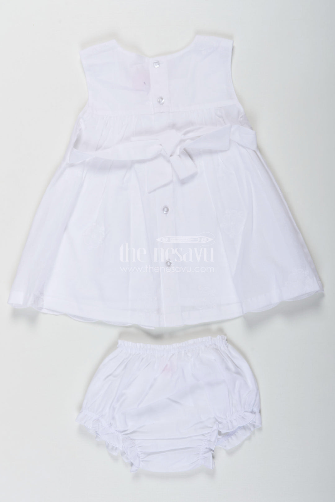 The Nesavu Baby Cotton Frocks White Frock for Baby with Classic Cotton Hakoba Embroidery and Matching Bloomers Nesavu White Frock Baby Cotton Hakoba Embroidery Matching Bloomers | The Nesavu
