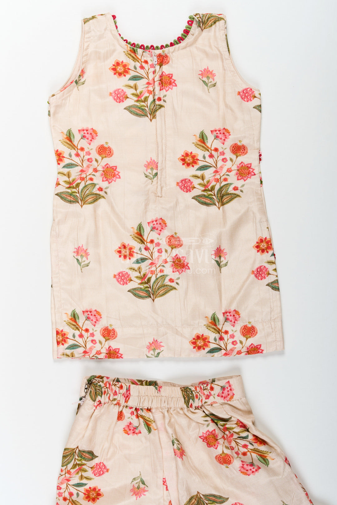 The Nesavu Girls Sharara / Plazo Set White Palazzo Suit for Girls in Floral Digital Print Viscose Silk with Flared Bottoms and Dupatta Nesavu White Palazzo Suit for Girls with Floral Digital Print in Viscose Silk and Matching Dupatta | The Nesavu