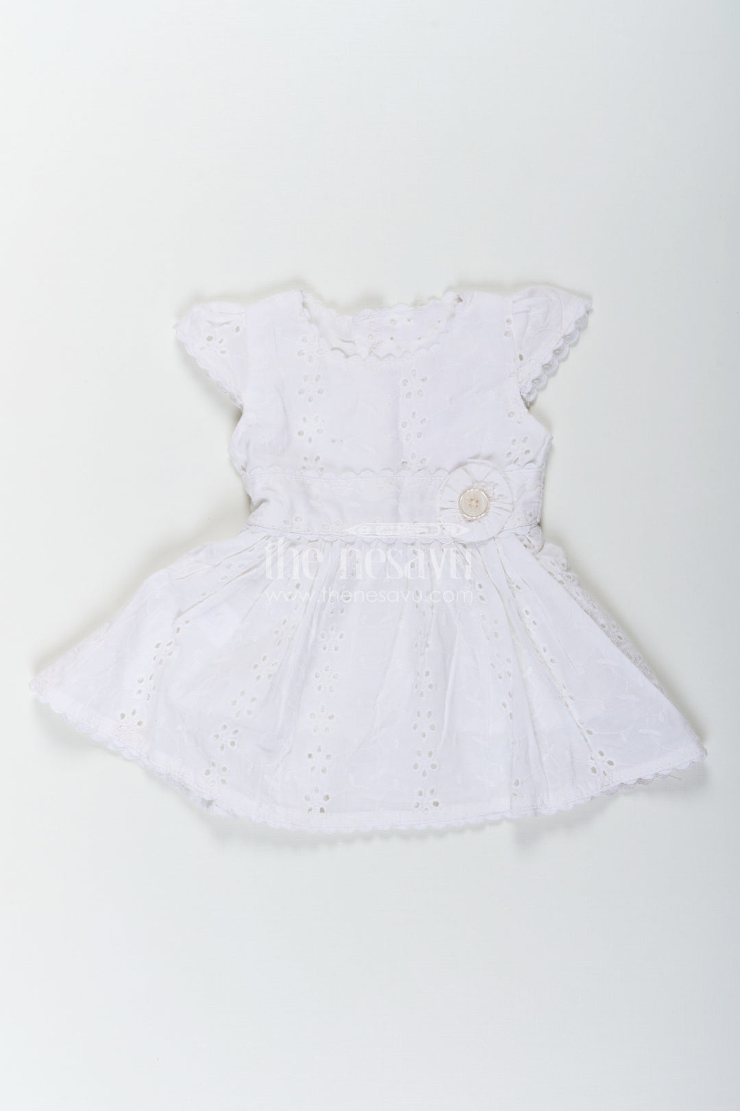 The Nesavu Baby Cotton Frocks White Party Wear Frock for Baby Girls in Cotton Hakoba with Embroidered Floral Details and Mini Handbag Nesavu 12 (3M) / White BFJ779B-12 White Party Wear Frock Baby Girls Hakoba Embroidery Beaded Handbag | The Nesavu