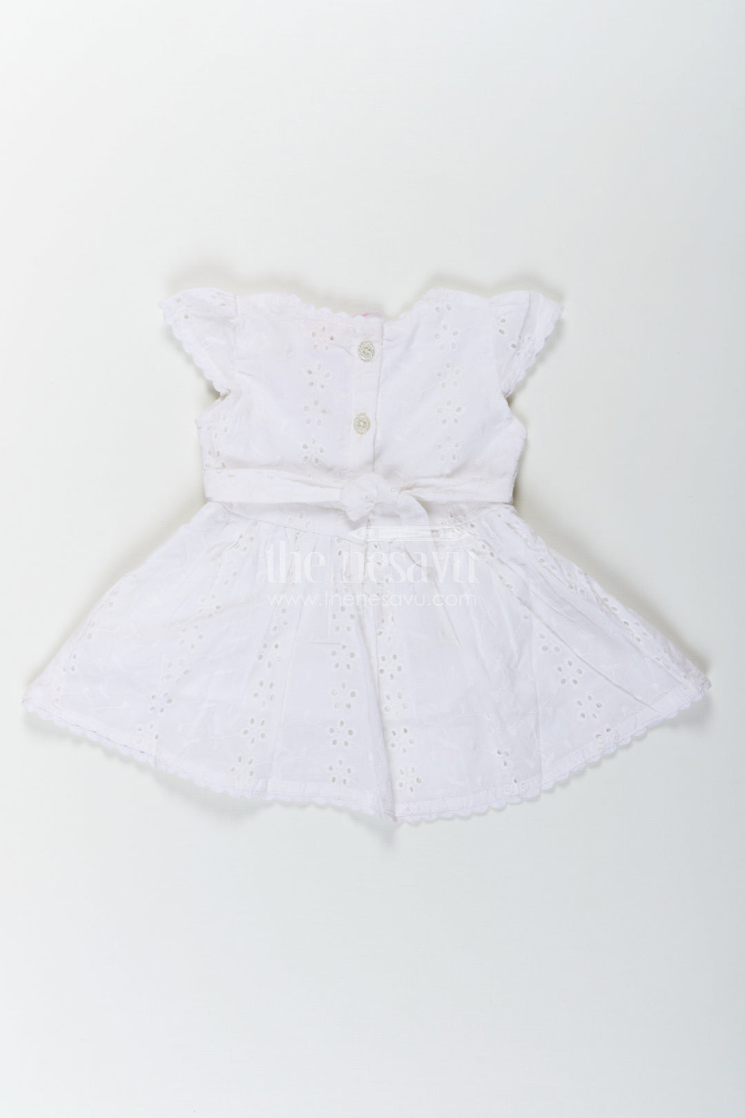 The Nesavu Baby Cotton Frocks White Party Wear Frock for Baby Girls in Cotton Hakoba with Embroidered Floral Details and Mini Handbag Nesavu White Party Wear Frock Baby Girls Hakoba Embroidery Beaded Handbag | The Nesavu