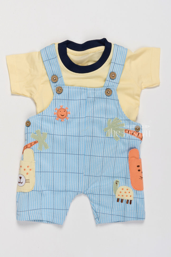 The Nesavu Baby Casual Sets Winter Clothes Newborn Blue Jungle Theme Dungaree with Yellow T-Shirt Nesavu 14 (6M) / Blue BCS191B-14 Winter Clothes Newborn Blue Jungle Theme Dungaree Yellow T-Shirt | The Nesavu