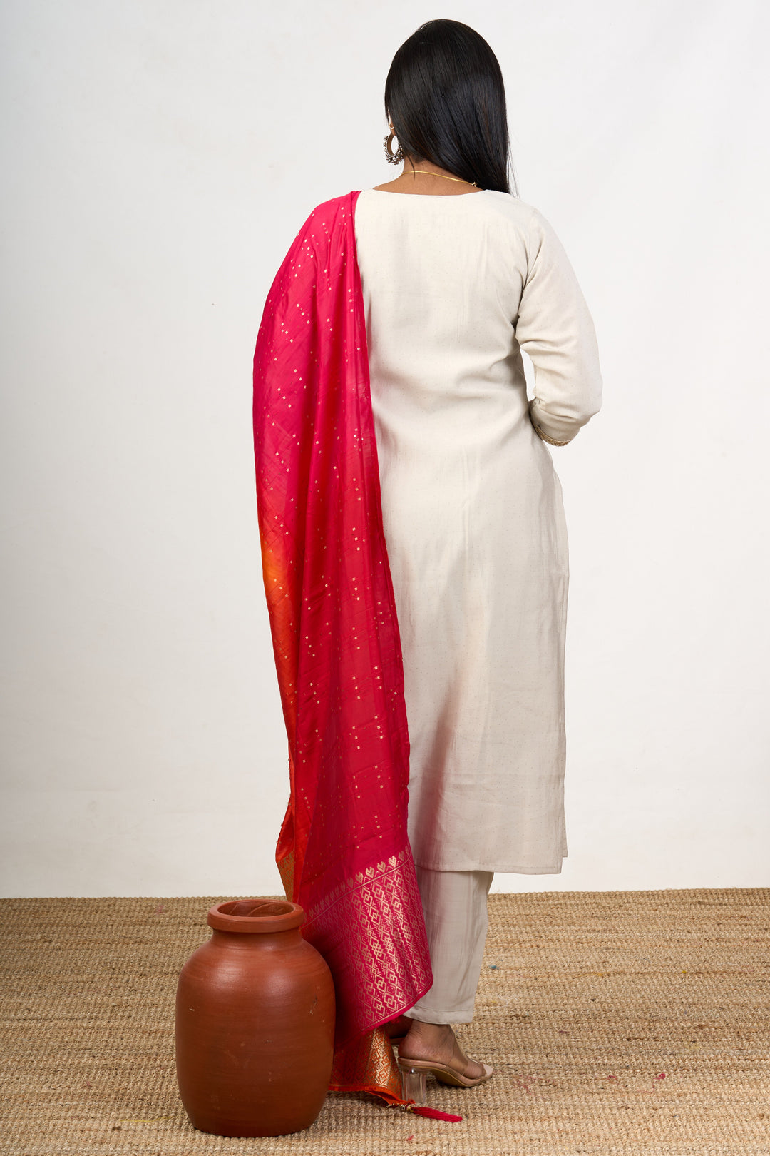 The Nesavu Womens Straight Suit Sets Women’S Festival Fashion in Ivory Art Silk with Embellished Dupatta Nesavu Ivory Art Silk Womens Festival Fashion Kurta Set Vibrant Embellished Dupatta | The Nesavu