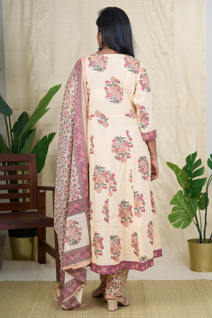 The Nesavu Womens Flared Suit Sets Women's Office Wear Cotton Block Printed Salwar Suit Online Nesavu Office Wear Cotton Salwar Suit Online with Embroidered Neckline