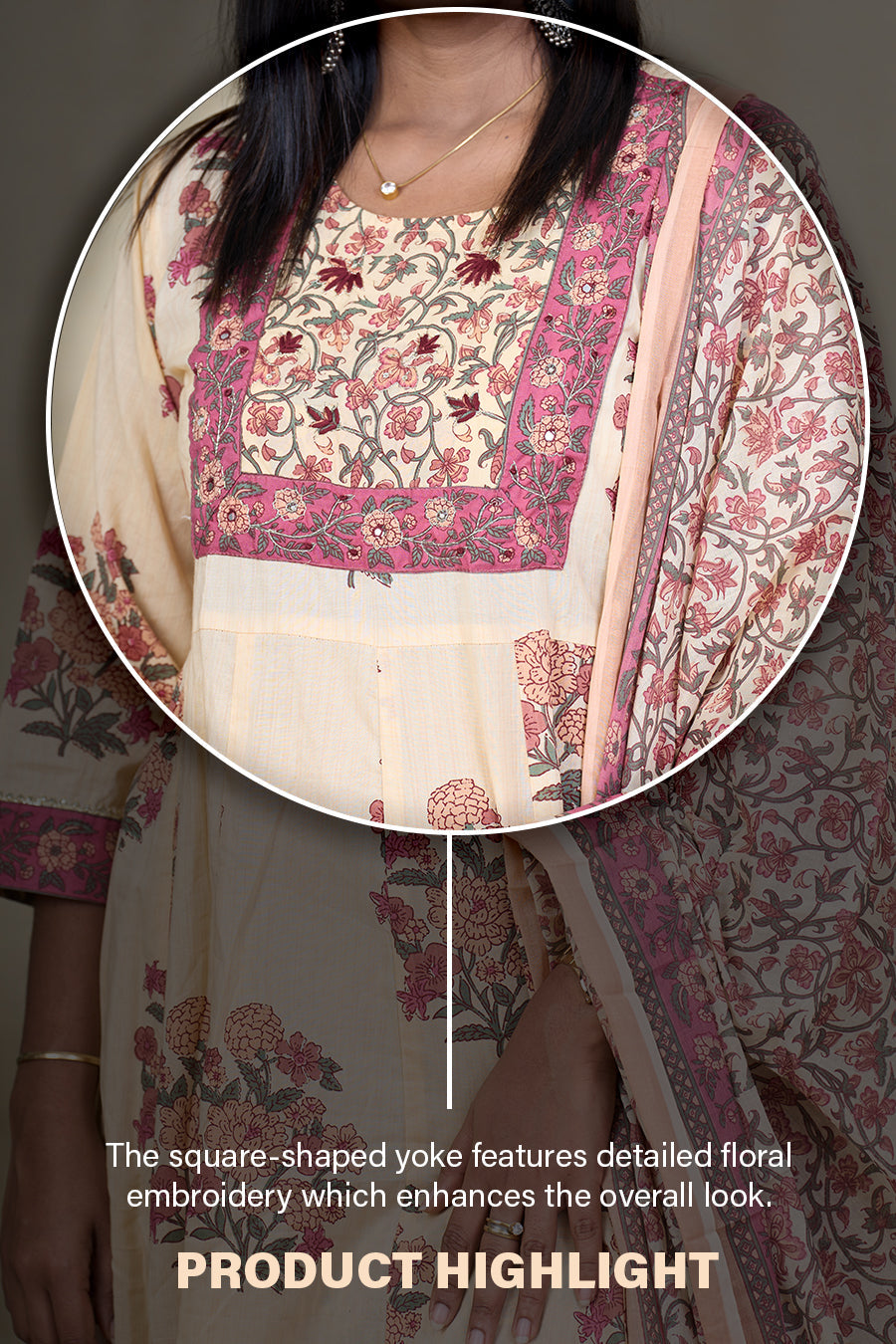 The Nesavu Womens Flared Suit Sets Women'S Office Wear Cotton Block Printed Salwar Suit Online Nesavu Office Wear Cotton Salwar Suit Online with Embroidered Neckline | The Nesavu