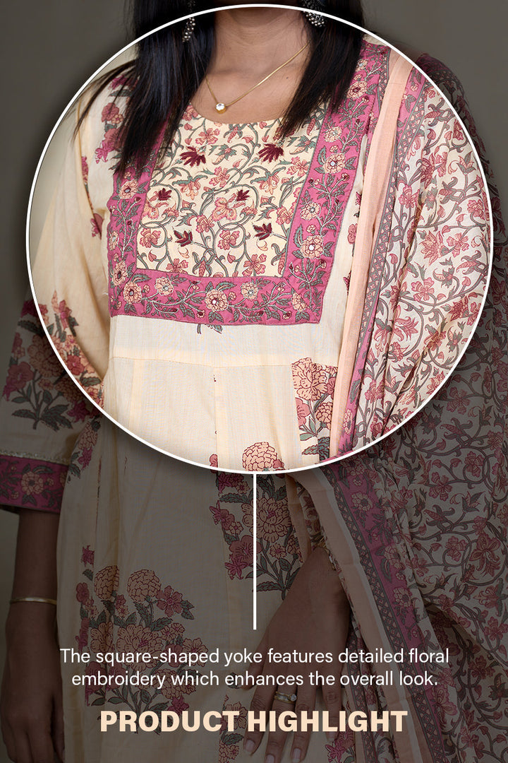 The Nesavu Womens Flared Suit Sets Women'S Office Wear Cotton Block Printed Salwar Suit Online Nesavu Office Wear Cotton Salwar Suit Online with Embroidered Neckline | The Nesavu