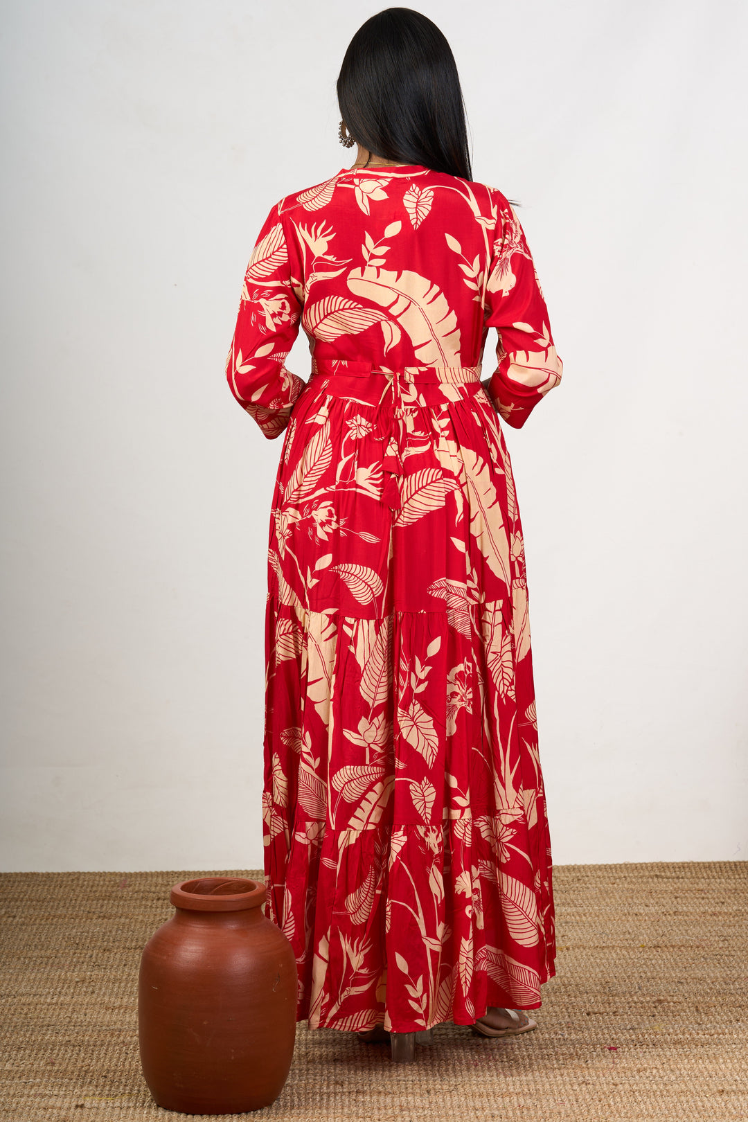 The Nesavu Womens Flared Kurthas Women'S Wedding Wear Red Flared Kurtha in Georgette with Floral Prints Nesavu Wedding Wear Red Flared Kurtha Georgette Floral Prints Women | The Nesavu