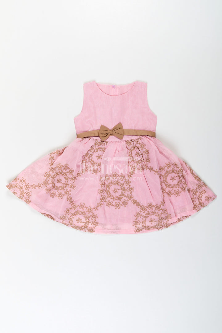 The Nesavu Girls Fancy Frock Work Frock for Girls in Pink and Brown with Cotton Blend and Embroidered Overlay Jacket Nesavu 20 (3Y) / Pink GFC1712A-20 Work Frock for Girls with Embroidered Overlay Jacket in Cotton Blend Pink and Brown Design | The Nesavu