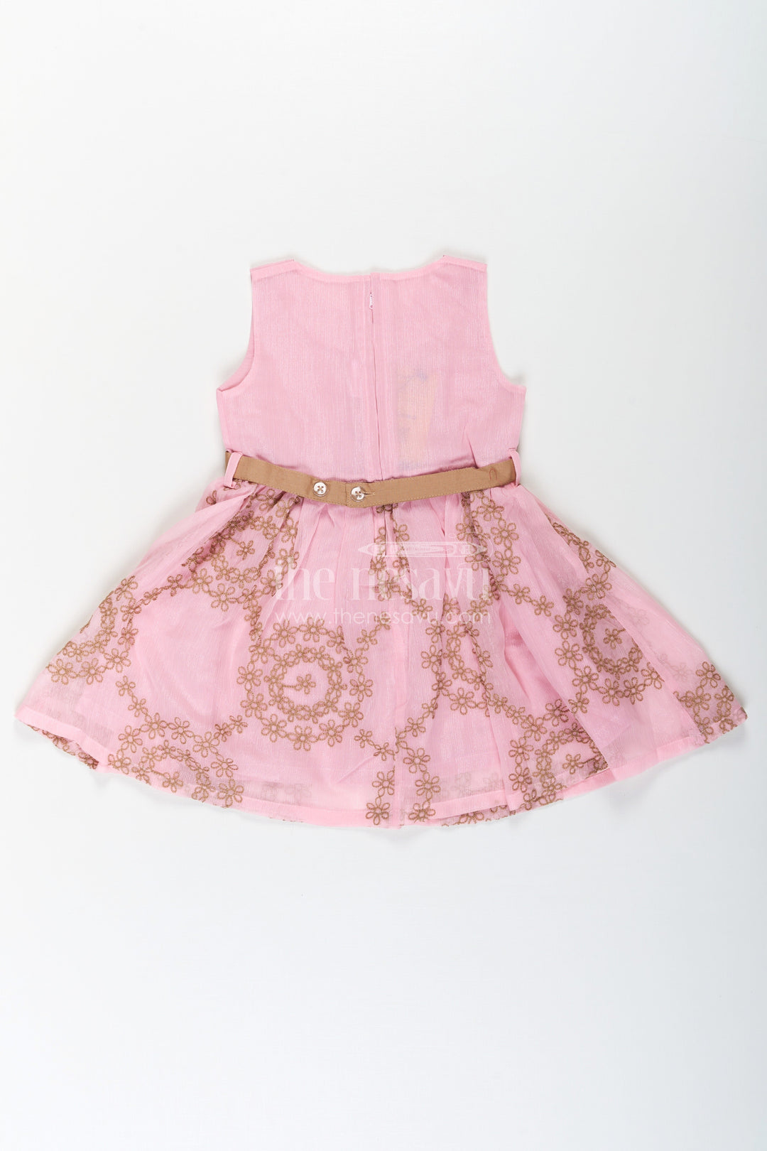 The Nesavu Girls Fancy Frock Work Frock for Girls in Pink and Brown with Cotton Blend and Embroidered Overlay Jacket Nesavu Work Frock for Girls with Embroidered Overlay Jacket in Cotton Blend Pink and Brown Design | The Nesavu