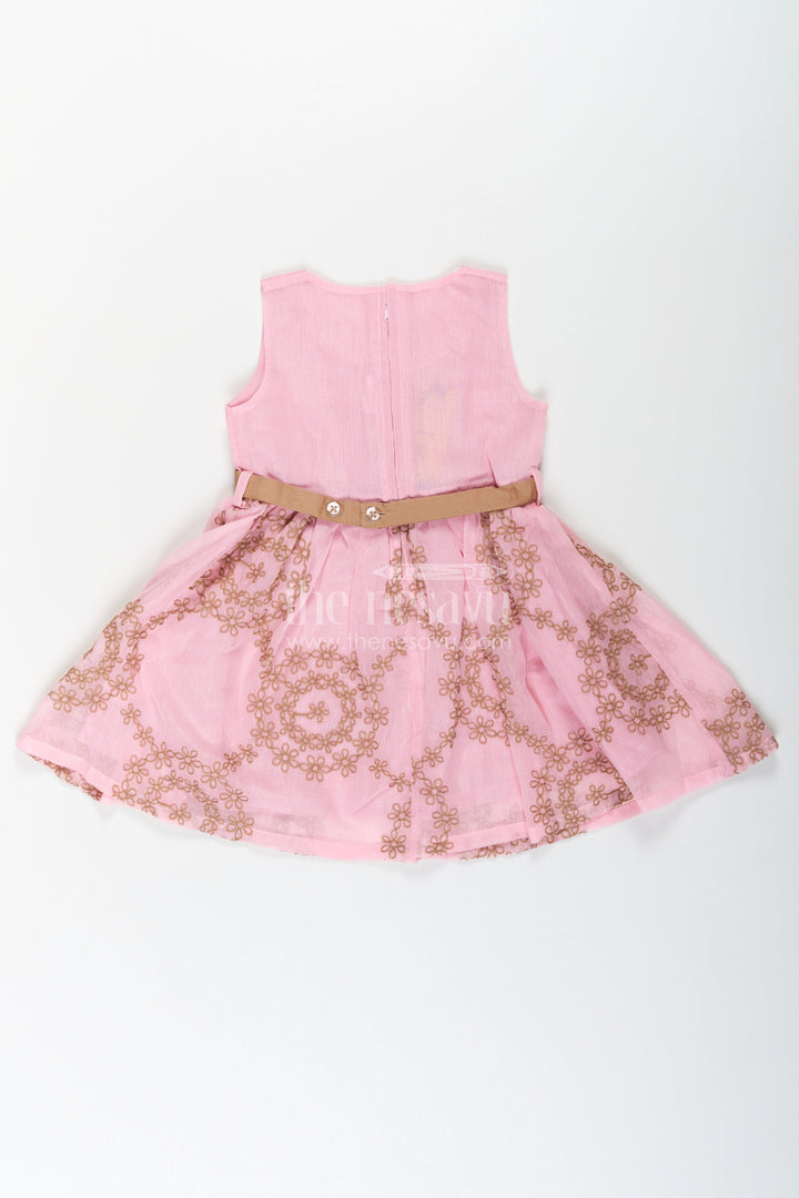The Nesavu Girls Fancy Frock Work Frock for Girls in Pink and Brown with Cotton Blend and Embroidered Overlay Jacket Nesavu Work Frock for Girls with Embroidered Overlay Jacket in Cotton Blend Pink and Brown Design | The Nesavu