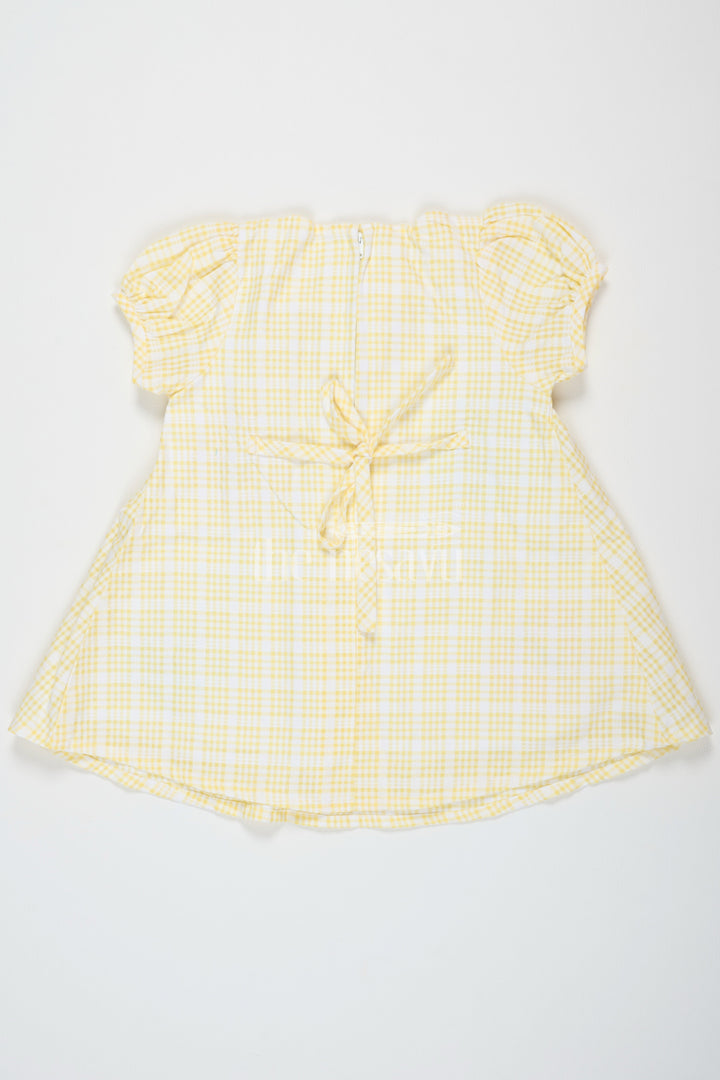 The Nesavu Baby Cotton Frocks Yellow Baby Cotton Frock with Butterfly Appliqué and Puff Sleeves for Girls Nesavu Nesavu Yellow Baby Cotton Butterfly Frock Puff Sleeves Gingham Print Casual Wear