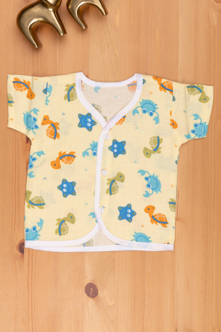 The Nesavu Baby Jhables Yellow Baby Jhabla: Delightful Sea Animal Printed Design Nesavu 12 (3M) / Yellow IF013B-12 Cartoon Printed Rompers For Babys | Baby Dress Latest | The Nesavu