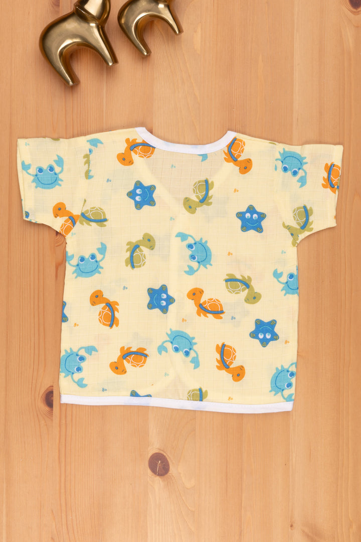 The Nesavu Baby Jhables Yellow Baby Jhabla: Delightful Sea Animal Printed Design Nesavu Cartoon Printed Rompers For Babys | Baby Dress Latest | The Nesavu