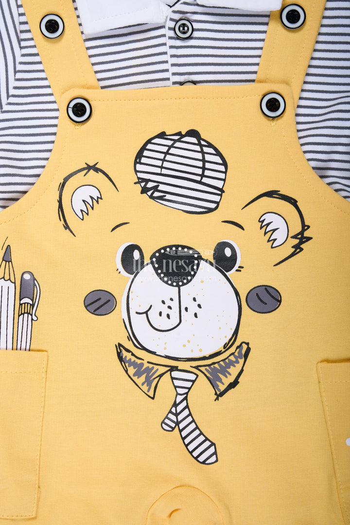 The Nesavu Boys Casual Set Yellow Casual Dress Outfit for Boys with Cotton Animal Digital Print and Playful Dungaree Style Nesavu Nesavu Yellow Cotton Boys Casual Dress Outfit Animal Print Dungaree Set