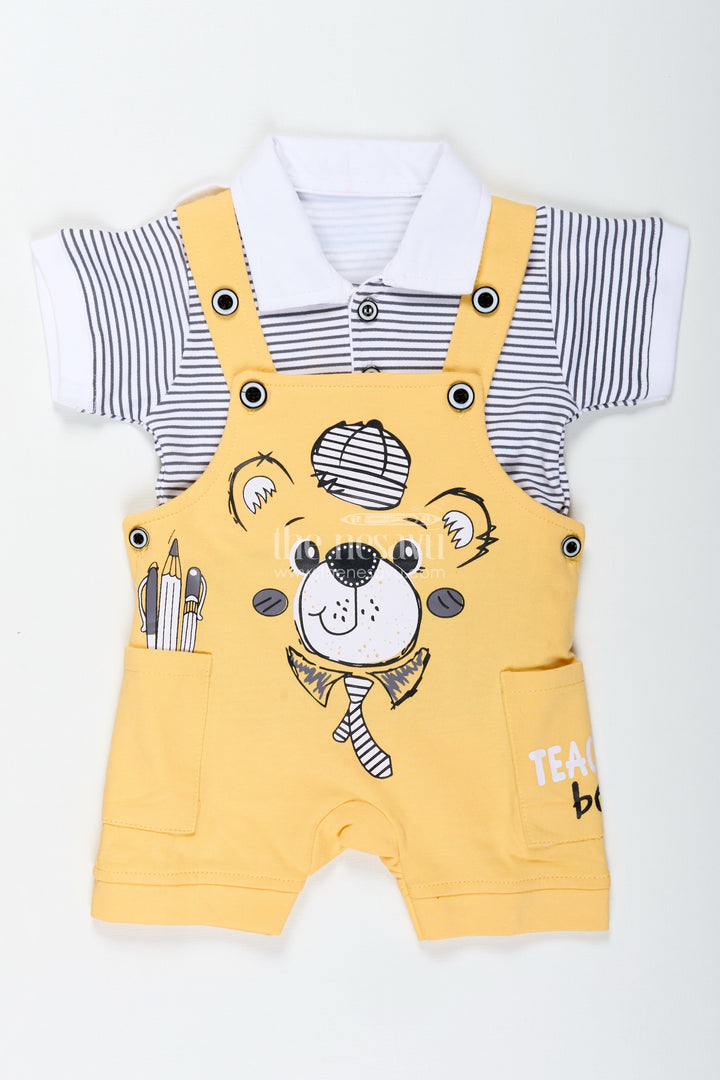 The Nesavu Boys Casual Set Yellow Casual Dress Outfit for Boys with Cotton Animal Digital Print and Playful Dungaree Style Nesavu Nesavu Yellow Cotton Boys Casual Dress Outfit Animal Print Dungaree Set