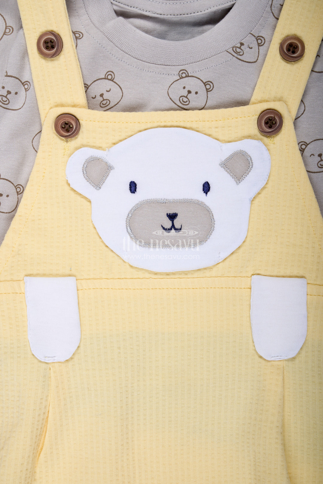 The Nesavu Boys Casual Set Yellow Casual Outfits for Boys in Cotton with Animal Digital Print and Charcoal Contrast Tee Nesavu Nesavu Yellow Casual Outfits Boys Cotton Animal Print Contrast Charcoal Tee