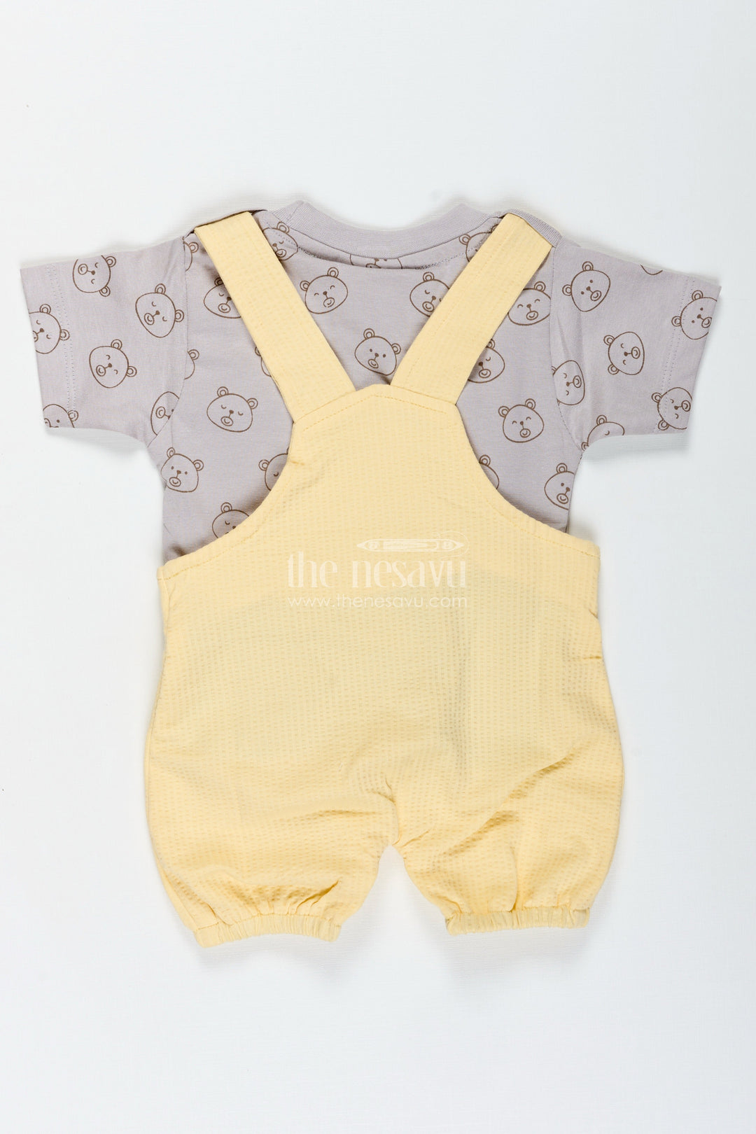 The Nesavu Boys Casual Set Yellow Casual Outfits for Boys in Cotton with Animal Digital Print and Charcoal Contrast Tee Nesavu Nesavu Yellow Casual Outfits Boys Cotton Animal Print Contrast Charcoal Tee