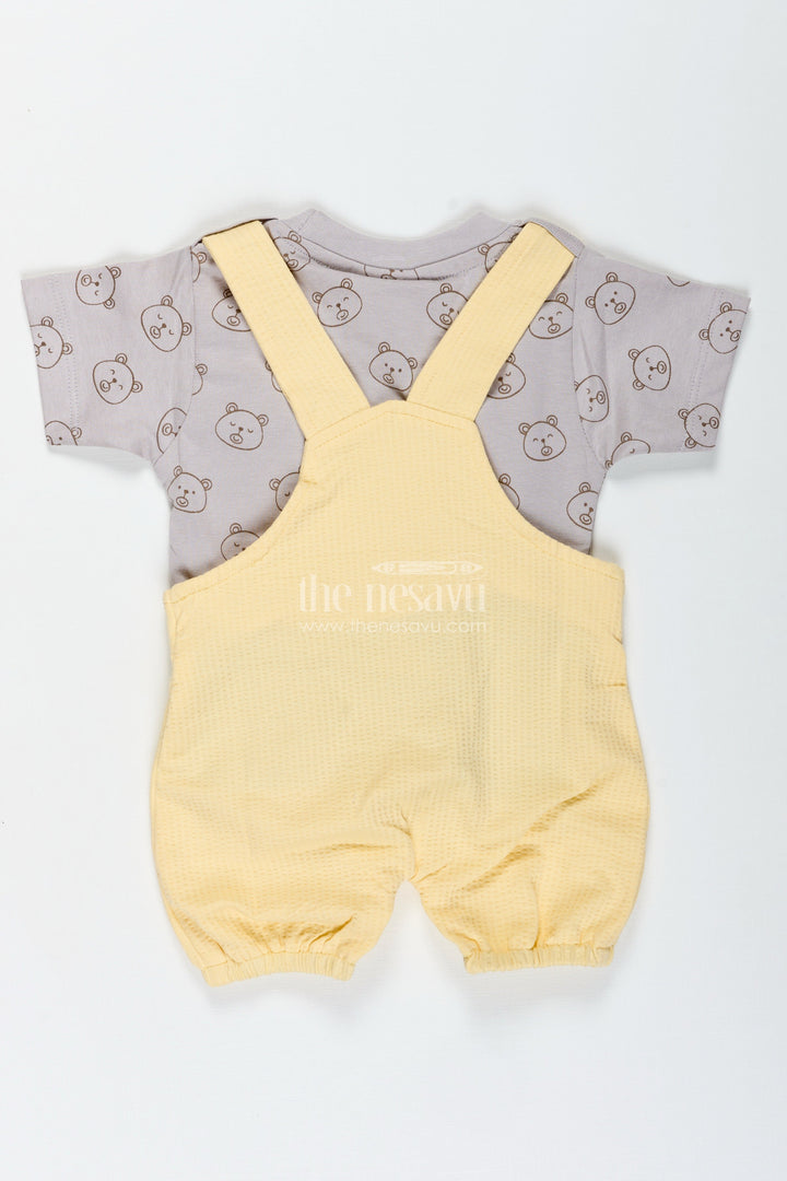 The Nesavu Boys Casual Set Yellow Casual Outfits for Boys in Cotton with Animal Digital Print and Charcoal Contrast Tee Nesavu Nesavu Yellow Casual Outfits Boys Cotton Animal Print Contrast Charcoal Tee