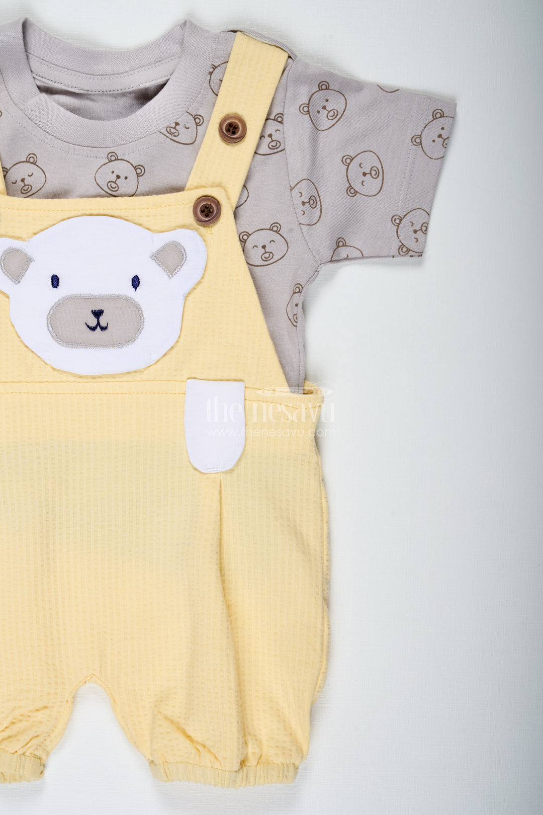 The Nesavu Boys Casual Set Yellow Casual Outfits for Boys in Cotton with Animal Digital Print and Charcoal Contrast Tee Nesavu Nesavu Yellow Casual Outfits Boys Cotton Animal Print Contrast Charcoal Tee