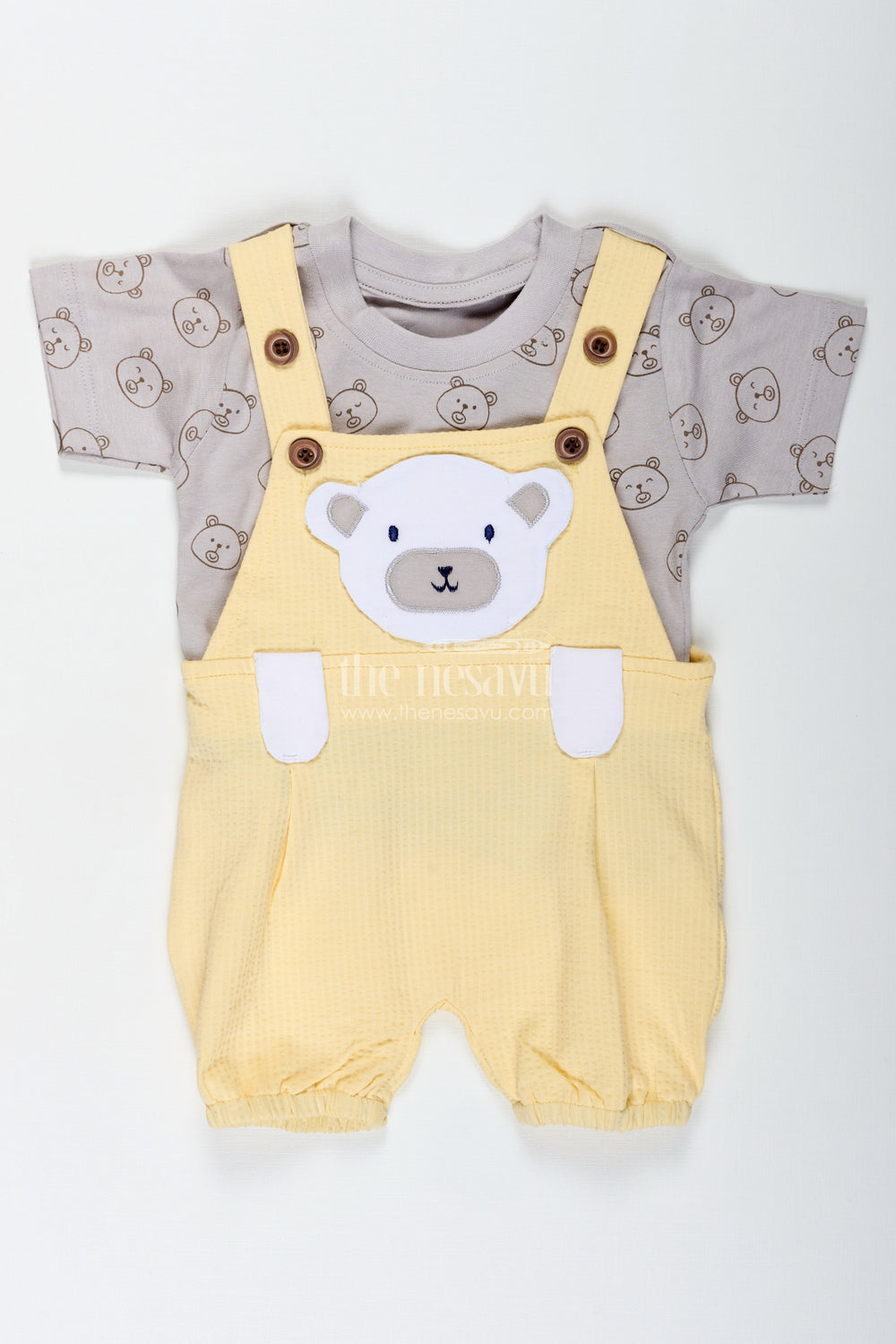 The Nesavu Boys Casual Set Yellow Casual Outfits for Boys in Cotton with Animal Digital Print and Charcoal Contrast Tee Nesavu Nesavu Yellow Casual Outfits Boys Cotton Animal Print Contrast Charcoal Tee