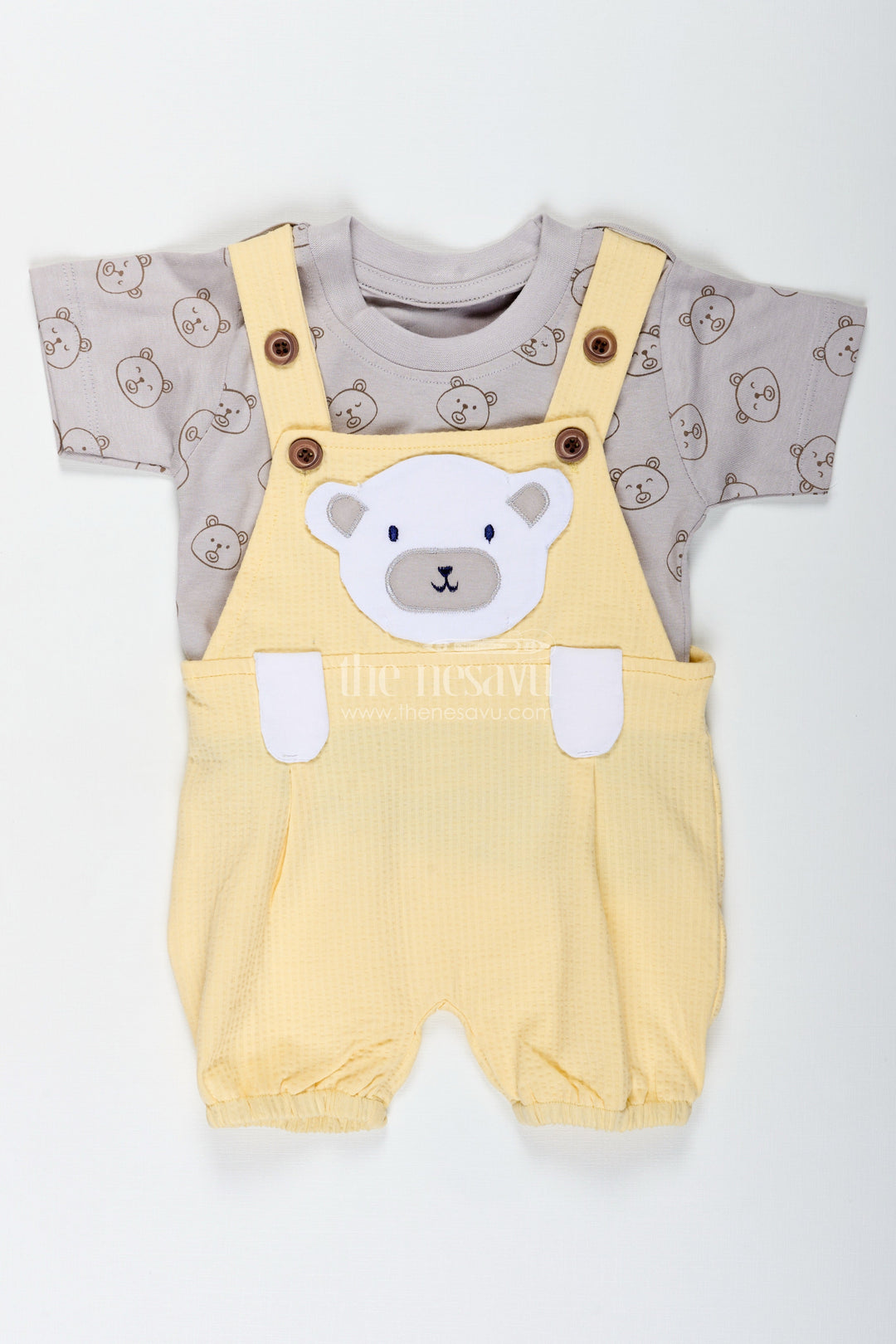 The Nesavu Boys Casual Set Yellow Casual Outfits for Boys in Cotton with Animal Digital Print and Charcoal Contrast Tee Nesavu Nesavu Yellow Casual Outfits Boys Cotton Animal Print Contrast Charcoal Tee