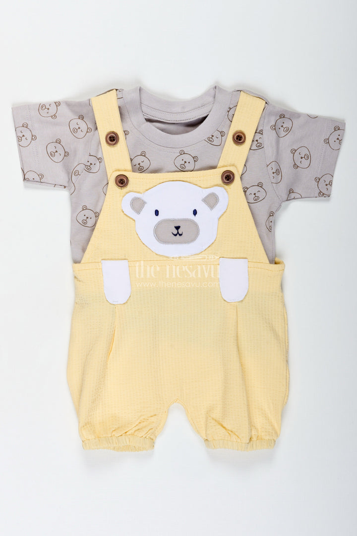 The Nesavu Boys Casual Set Yellow Casual Outfits for Boys in Cotton with Animal Digital Print and Charcoal Contrast Tee Nesavu Nesavu Yellow Casual Outfits Boys Cotton Animal Print Contrast Charcoal Tee