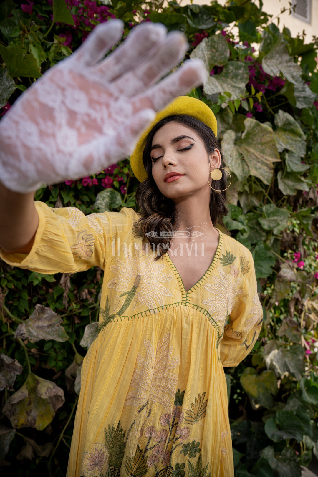 The Nesavu Womens Flared Kurthas Yellow Chiffon Trendy Party Wear Dresses for Ladies with Floral Embroidery and Elegant Flair Nesavu Yellow Chiffon Trendy Party Wear Dresses Ladies Floral Embroidery Flared Fit | The Nesavu