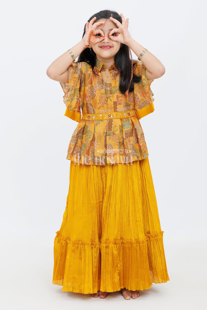 The Nesavu Girls Party Gown Yellow Chinon Silk Printed TwoPiece Look Party Gown for Girls Nesavu 24 (5Y) / Yellow GA251B-24 Yellow Chinon Silk Printed Two-Piece Look Party Gown for Girls Nesavu