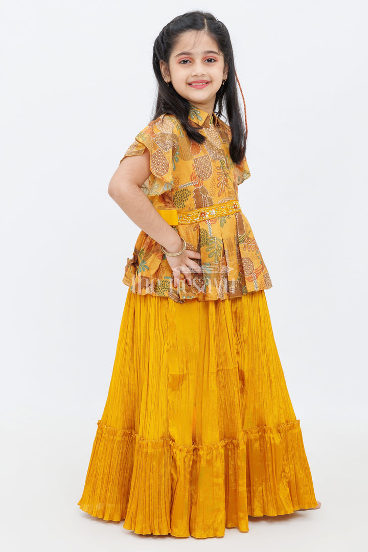 The Nesavu Girls Party Gown Yellow Chinon Silk Printed TwoPiece Look Party Gown for Girls Nesavu Yellow Chinon Silk Printed Two-Piece Look Party Gown for Girls Nesavu