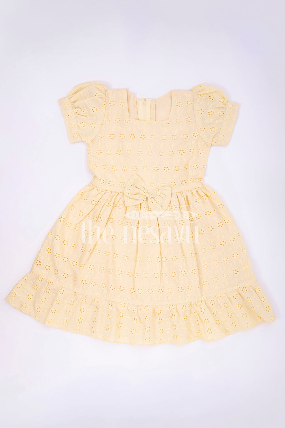 The Nesavu Girls Cotton Frock Yellow Cotton Chikankari Embroidered Frock for Girls  Nesavu Nesavu 20 (3Y) / Yellow GFC1378A-20 Yellow Cotton Chikankari Embroidered Frock for Girls - Nesavu