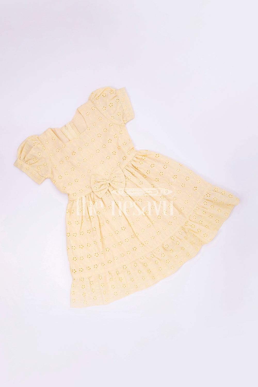 The Nesavu Girls Cotton Frock Yellow Cotton Chikankari Embroidered Frock for Girls  Nesavu Nesavu Yellow Cotton Chikankari Embroidered Frock for Girls - Nesavu