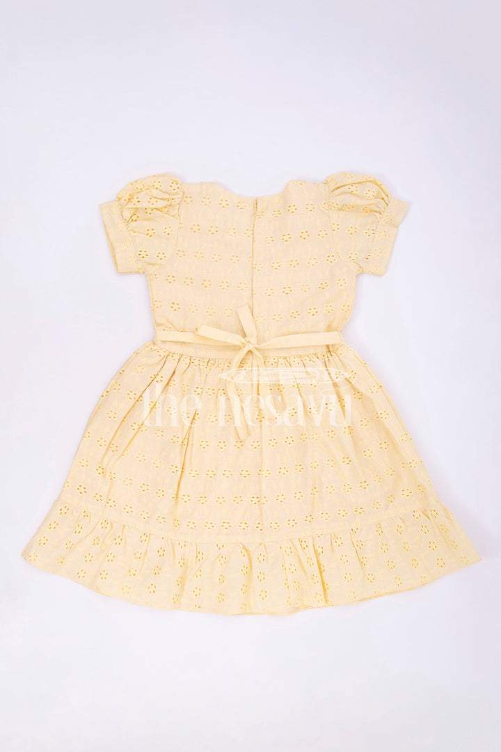 The Nesavu Girls Cotton Frock Yellow Cotton Chikankari Embroidered Frock for Girls  Nesavu Nesavu Yellow Cotton Chikankari Embroidered Frock for Girls - Nesavu