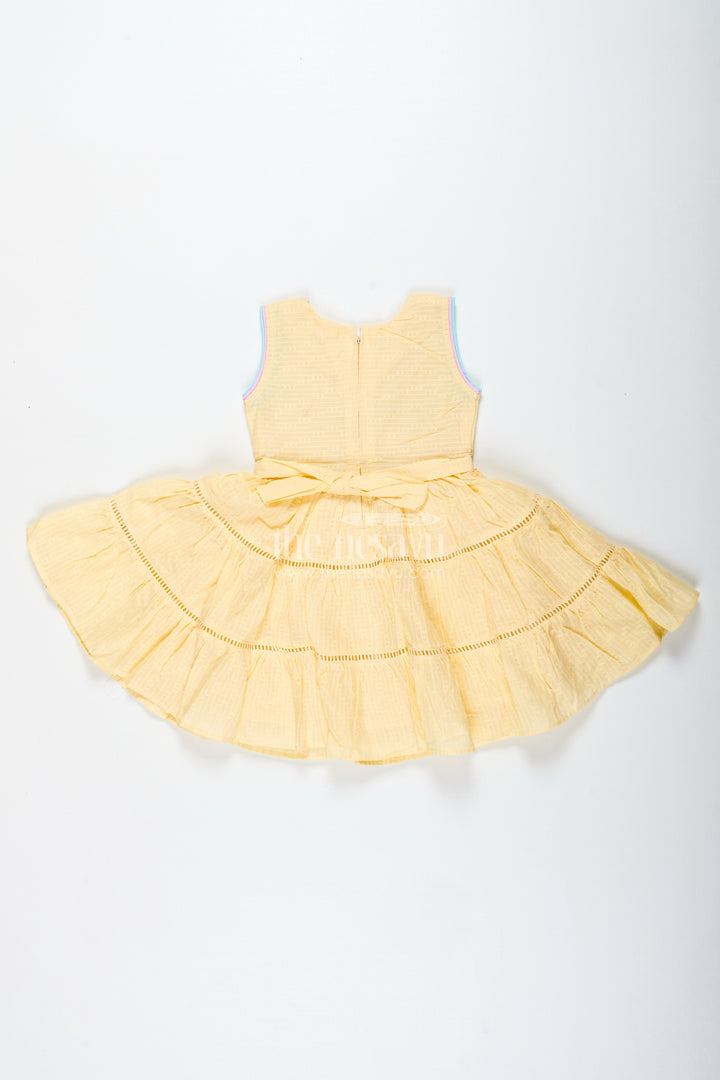 The Nesavu Girls Cotton Frock Yellow Cotton Frock for Toddler Girls with Floral Embroidery Nesavu Nesavu Yellow Cotton Frock Toddler Girls Sleeveless Dobby Dress Floral Embroidery