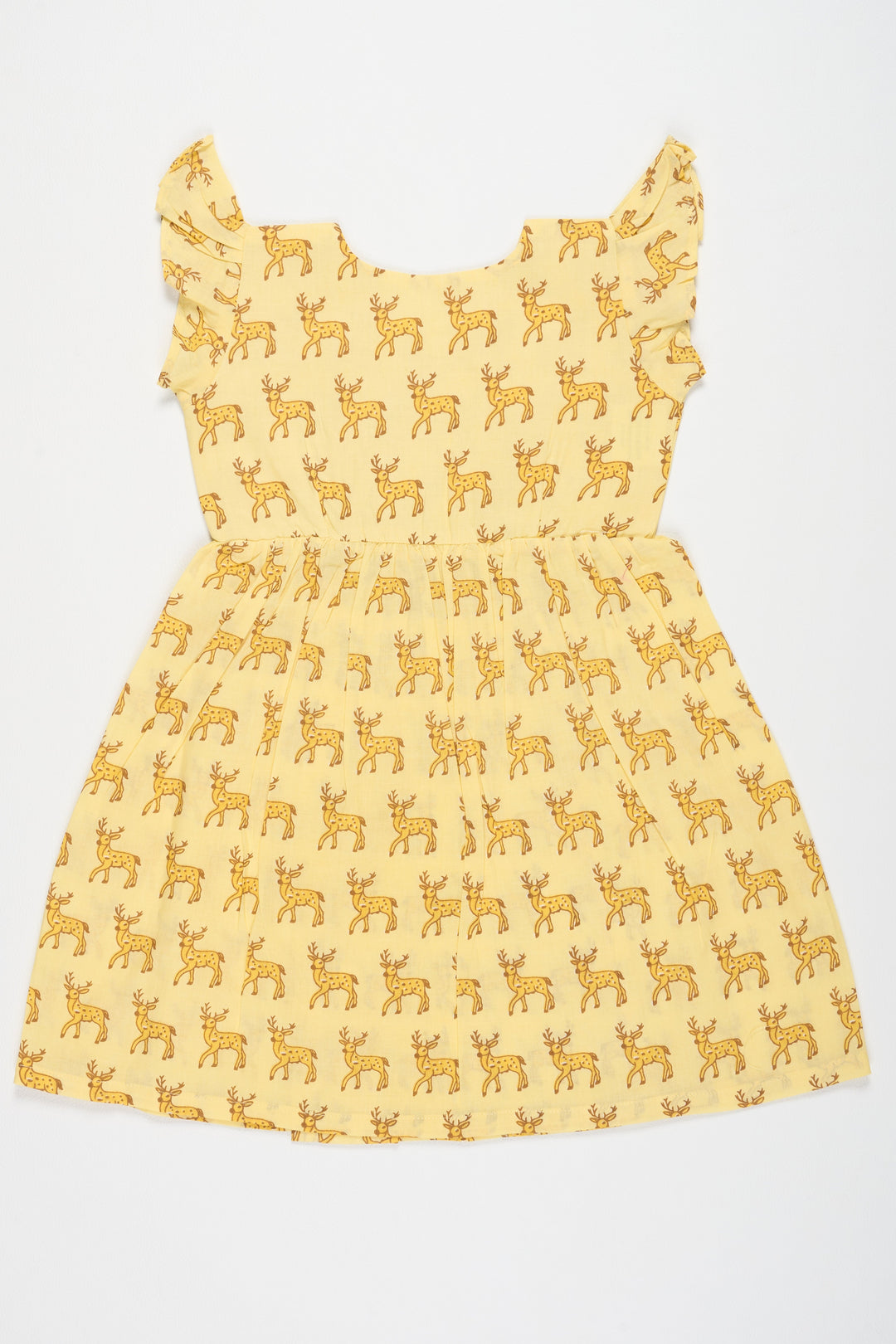 The Nesavu Baby Cotton Frocks Yellow Cotton Frock with Deer Print for Babies Adorable Outfit for Playful Days Nesavu Nesavu Yellow Cotton Baby Frock Deer Print Comfortable Stylish Kids Wear