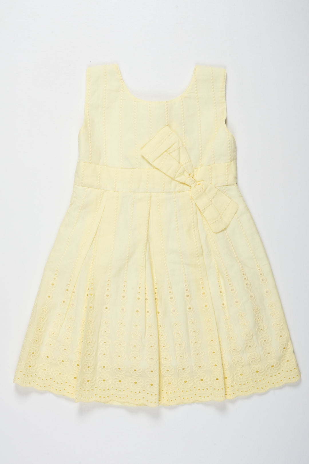 The Nesavu Girls Cotton Frock Yellow Cotton Girls Frock with Chikankari Embroidery Nesavu 12 (3M) / Yellow GFC1308A-12 Yellow Cotton Girls' Frock with Chikankari Embroidery - Nesavu