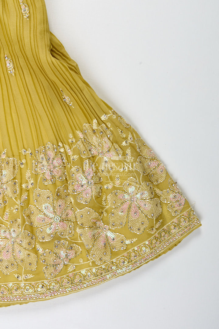 The Nesavu Girls Lehenga Choli Yellow Embroidered Lehenga Choli for Girls Nesavu Nesavu Mustard Yellow Lehenga Choli Set Girls Dupatta Floral Embroidery